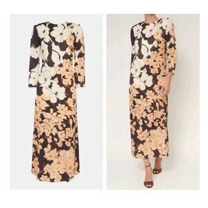 Mirto Floral Maxi Dress Peach/Brown/ Beige NWT